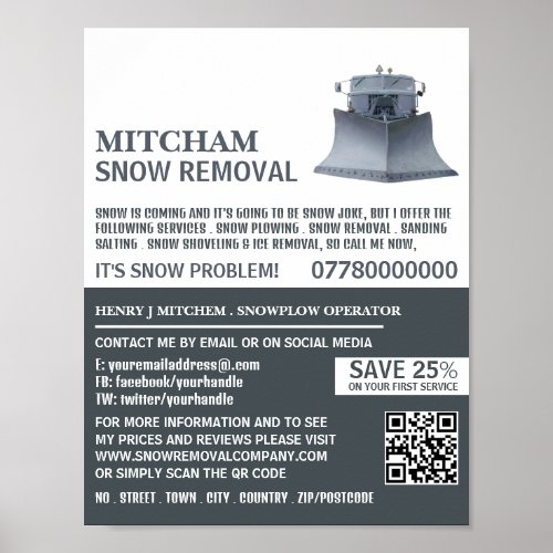 Snowplow Snow Removal Company Advertising Poster