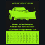 Snowplowing Business Flyer with Tear off Strips<br><div class="desc">Get the word out about your snowplowing business with these eye-catching flyers. They feature an illustration of a pick-up truck with a snow plow in bright lime green set against a black background. Perfect for hanging up in coffee shops, community centers and on other bulletin boards to help get some...</div>