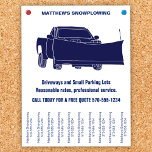 Snowplowing Business Flyer with Tear off Strips<br><div class="desc">Get the word out about your snowplowing business with these eye-catching flyers. They feature an illustration of a pick-up truck with a snow plow in navy blue. The simple blue and white color scheme will help give your business a professional look. Perfect for hanging up in coffee shops, community centers...</div>