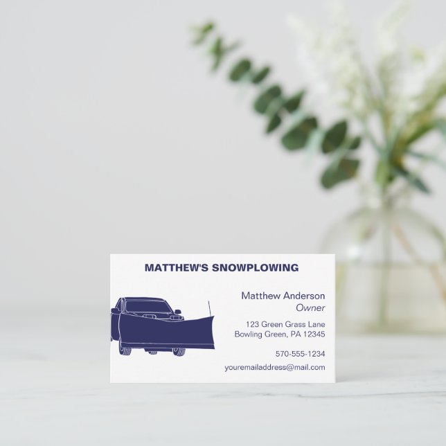 Snowplowing Pickup Truck with Plow Snowplow Business Card (Standing Front)