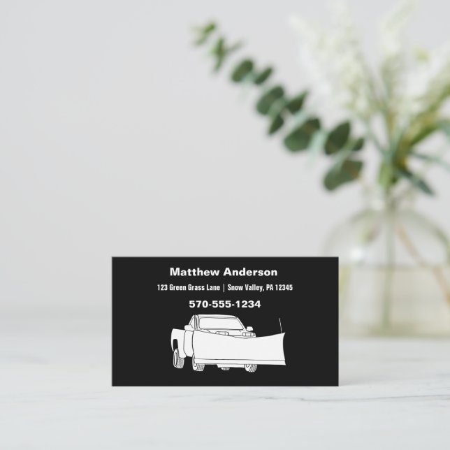 Snowplowing Pickup Truck with Plow Snowplow Business Card (Standing Front)