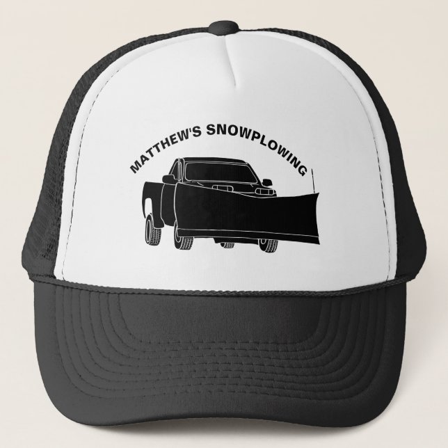 Snowplowing Pickup Truck with Plow Snowplow Trucker Hat (Front)