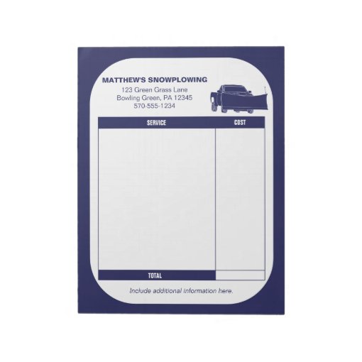 Snowplowing Snow Plow Business Receipt Invoice Notepad Zazzle