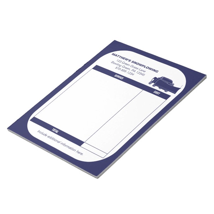 Snowplowing Snow Plow Business Receipt Invoice Notepad Zazzle