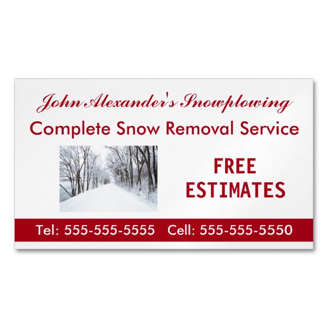 Snowplowing, Snow Removal, and Service Business Card Magnet (Front)
