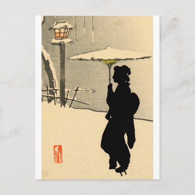 Snowscape and Japanese Geisha no.2 Postcard (Front)