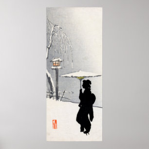 Snowscape and Japanese Geisha Poster