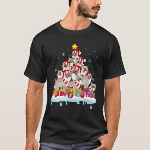 Snowshoe Cat Christmas Tree Xmas Presents T_Shirt