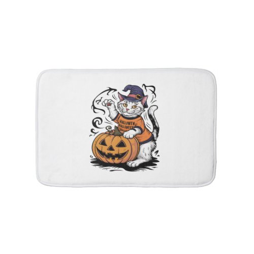 Snowshoe Cat Cute Halloween Witch Pumpkin Bath Mat