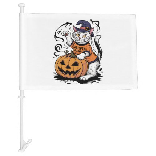 Snowshoe Cat Cute Halloween Witch Pumpkin Car Flag