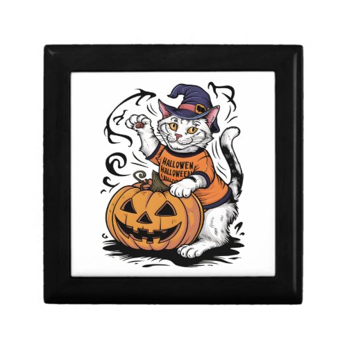 Snowshoe Cat Cute Halloween Witch Pumpkin Gift Box