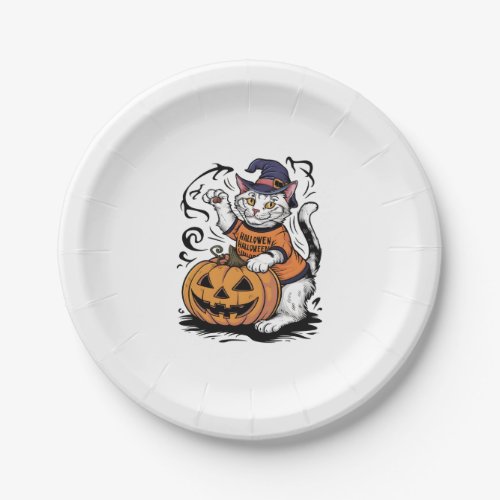Snowshoe Cat Cute Halloween Witch Pumpkin Paper Plates