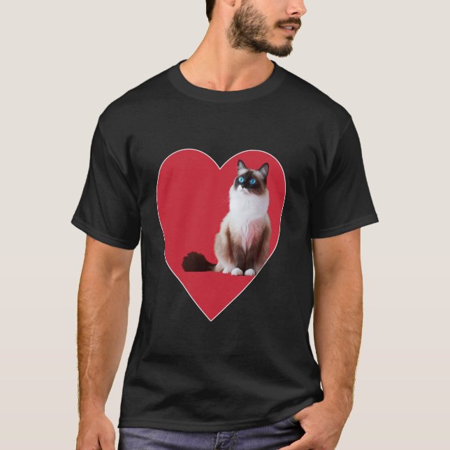 Snowshoe Cat Valentines Day Red Heart Love Mom Dad T-Shirt (Front)