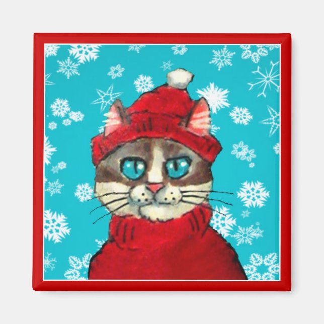Snowshoe Cat Winter Christmas magnet (Front)