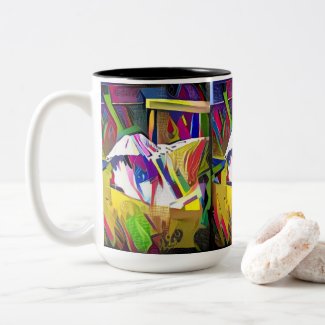 snowshoe graphic colors kitty Two-Tone coffee mug