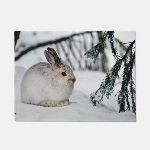 Snowshoe Hare Winter Snow Nature Scene Doormat