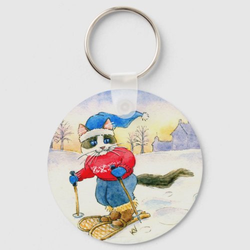 Snowshoe kitty cat keychain