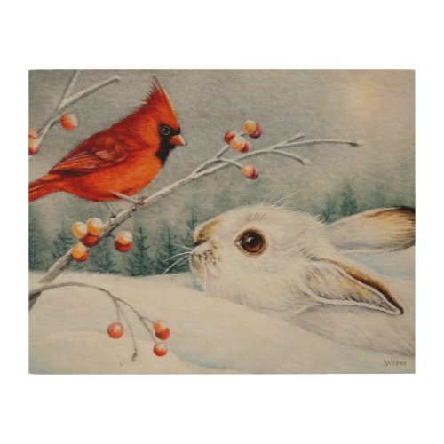 Snowshoe Rabbit  Red Cardinal Bird Watercolor Art