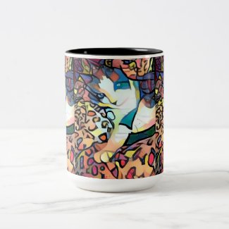 snowshoe stain glass kitty Two-Tone coffee mug