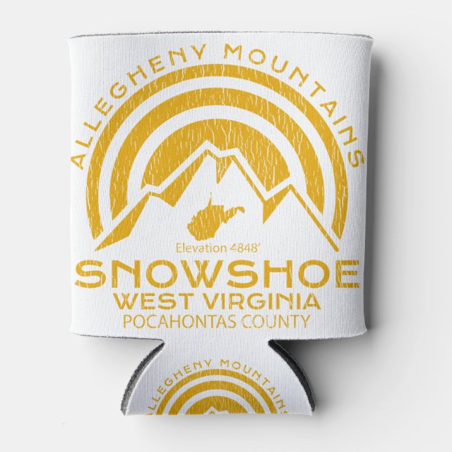 Snowshoe West Virginia Mountain Can Cooler (Front)