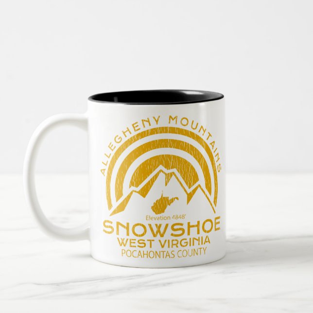 Snowshoe West Virginia Mountain Two-Tone Coffee Mug (Left)