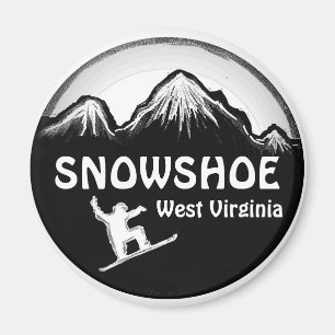 Snowshoe West Virginia white snowboard magnet