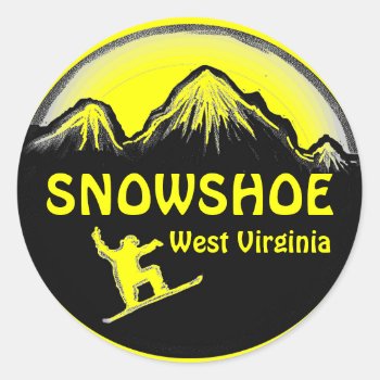 Snowshoe West Virginia Yellow Snowboard Stickers by ArtisticAttitude at Zazzle