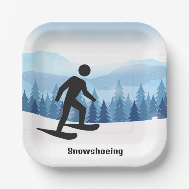 Snowshoeing Design Paper Plates (Front)
