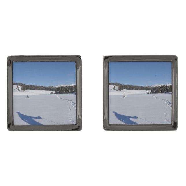 Snowshoeing in Yellowstone National Park Cufflinks (Front)