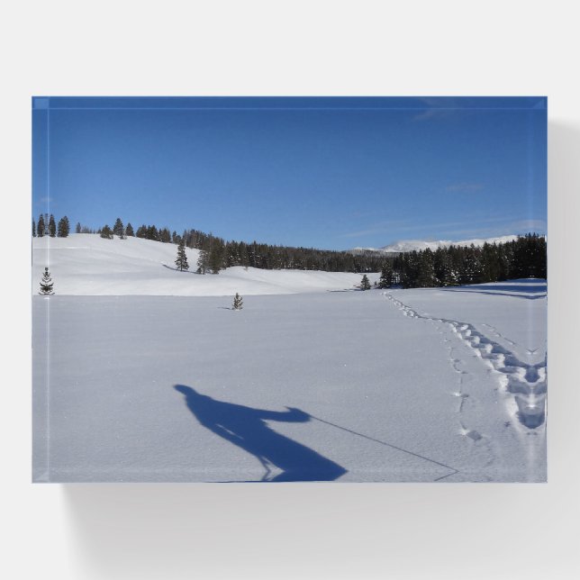 Snowshoeing in Yellowstone National Park Paperweight (Front)
