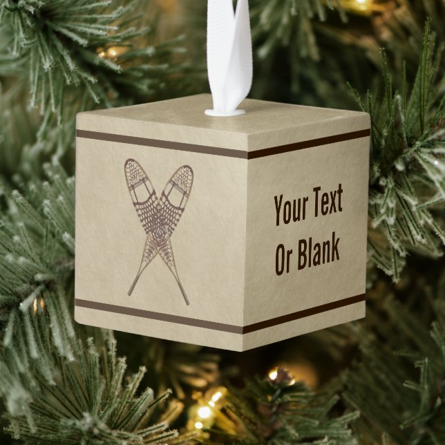 Snowshoes On Old Paper Cube Ornament (Tree)