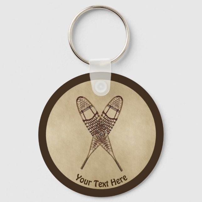Snowshoes On Old Paper Keychain (Front)
