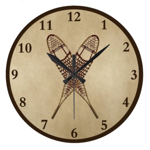 Snowshoes On Old Paper Large Clock