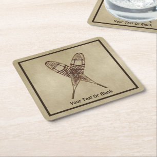 Snowshoes On Old Paper Square Paper Coaster