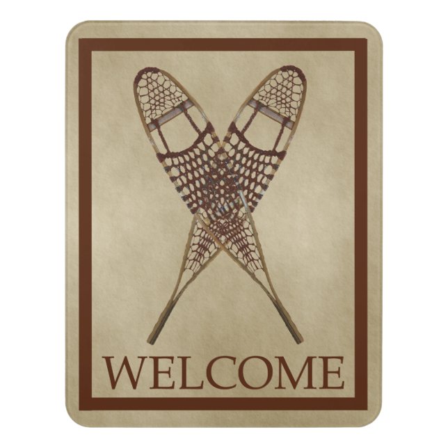 Snowshoes On Old Paper - Welcome Door Sign (Contemporary Vert)