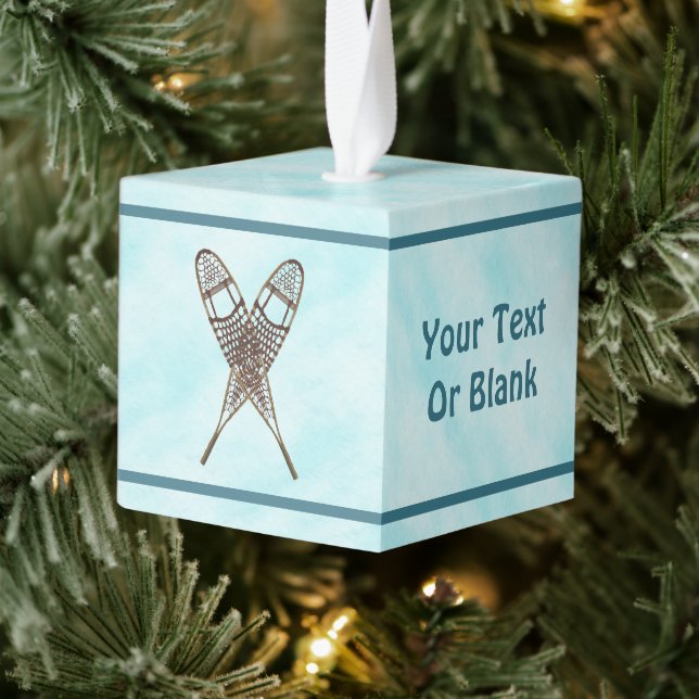 Snowshoes On Snow Cube Ornament (Tree)