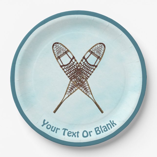 Snowshoes On Snow Paper Plates (Front)