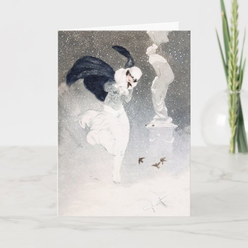 Snowstorm 1920s Flapper Girl Folded Greeting Card