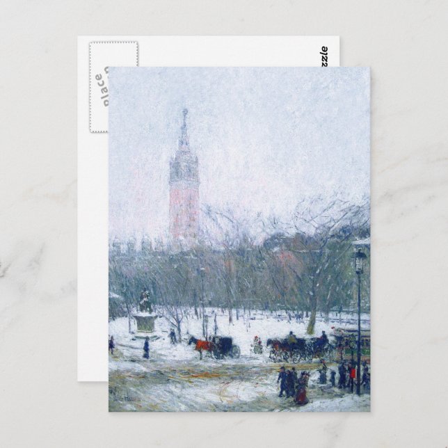 Snowstorm, Madison Square. Fine Art Christmas  Postcard (Front/Back)