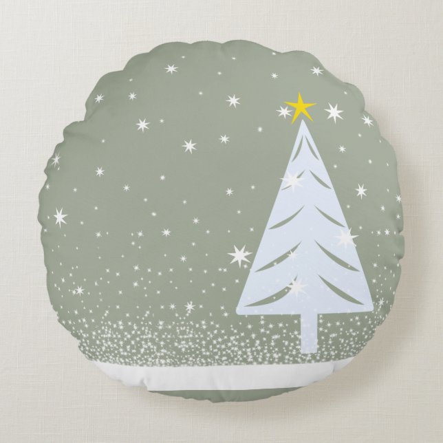 SnowTree & Flakes Round Pillow (Front)
