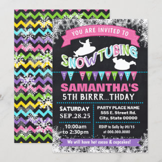 Snowtubing birthday pink sleeding party bash invitation
