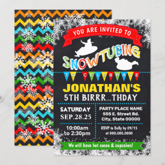 Snowtubing sleeding birthday party bash invitation
