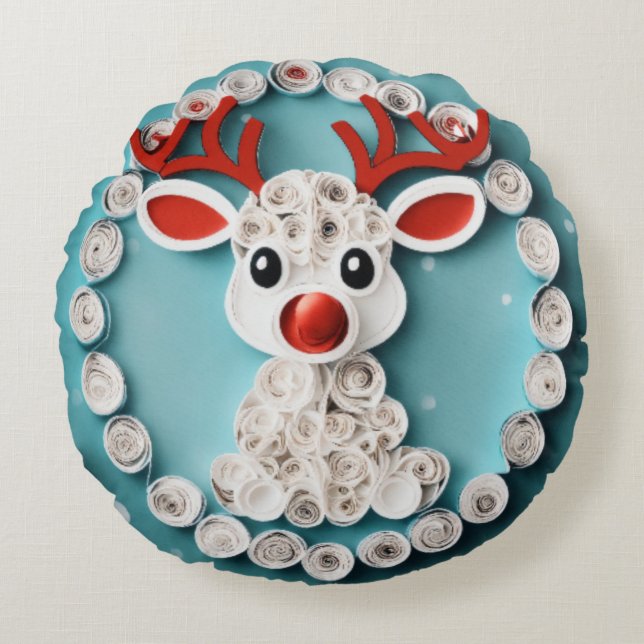 Snowwhite Reindeer Delight Art  Round Pillow (Front)