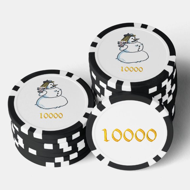 Snowwoman black gold 10000 striped poker chip (Stack)