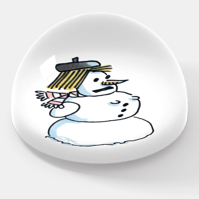 Snowwoman glass dome paperweight (Angled)