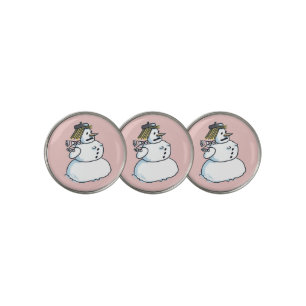 Snowwoman pink golf ball markers