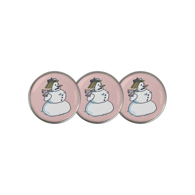 Snowwoman pink golf ball markers (3 Up)