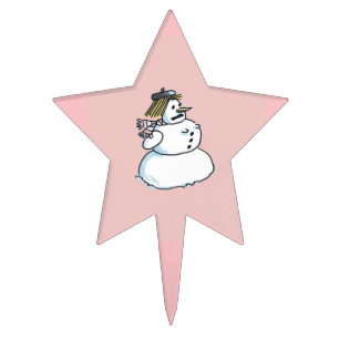 Snowwoman pink star cake picks