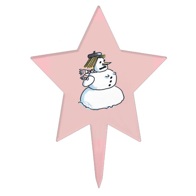 Snowwoman pink star cake picks (Front)
