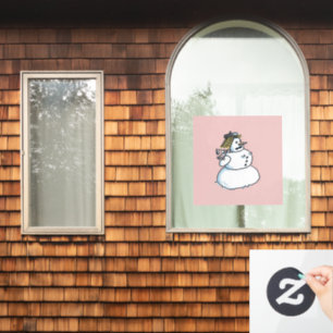 Snowwoman pink window cling